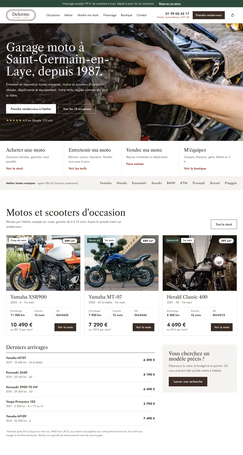 Aperçu du site conçu pour Delorme Motos