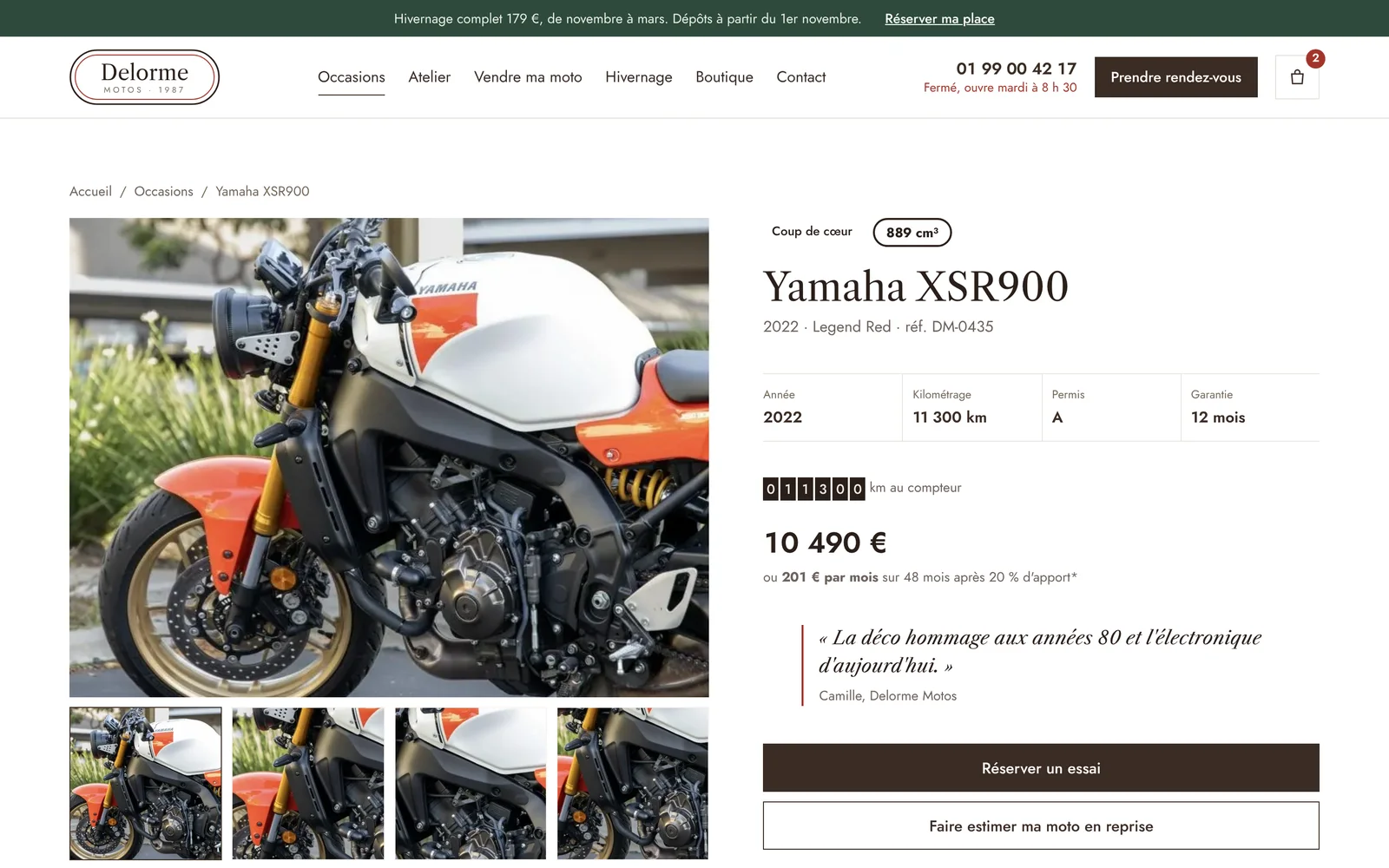 La page d'une Yamaha XSR900 d'occasion : photos, kilométrage, garantie et prix par mois