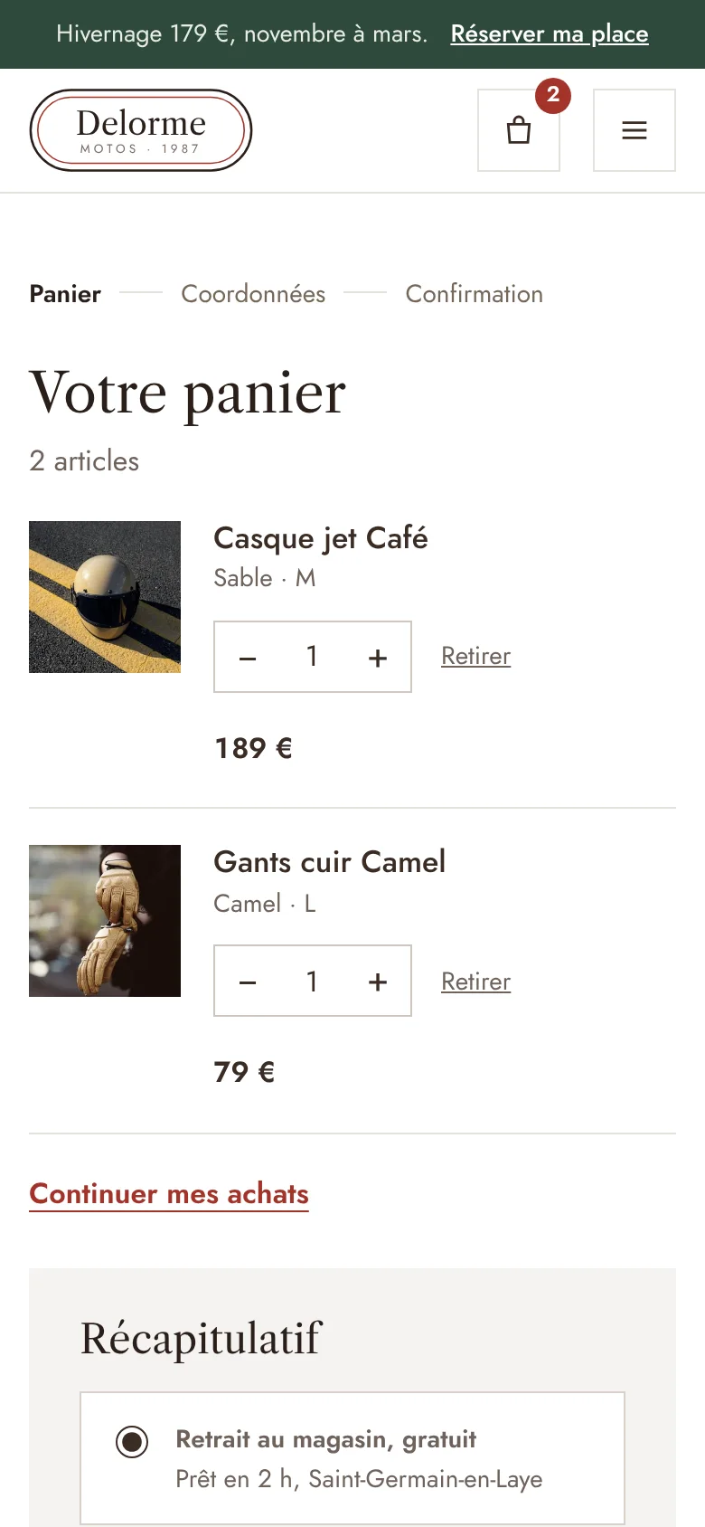 Le panier sur téléphone