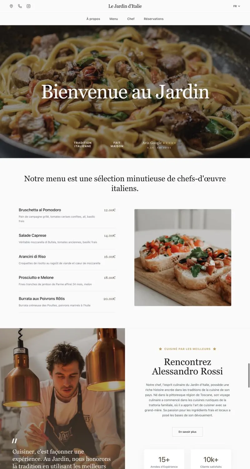 Aperçu du site conçu pour Le Jardin d’Italie
